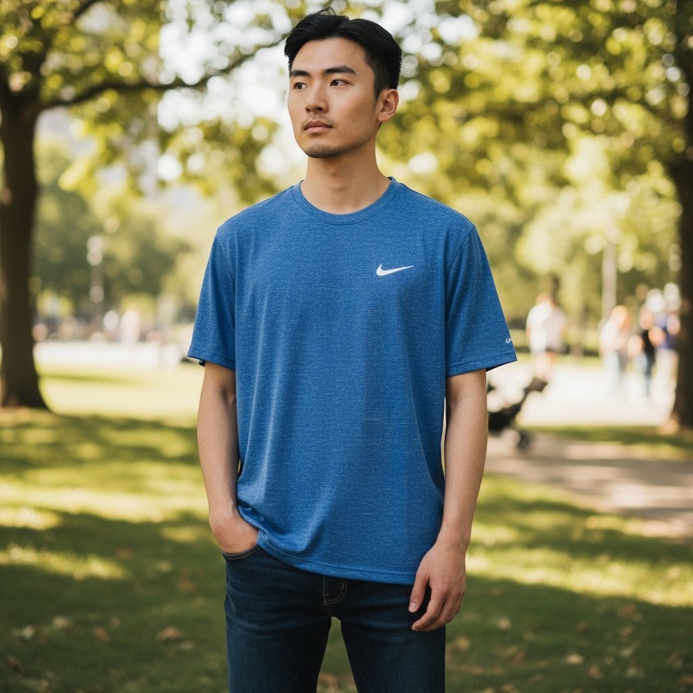 Nike Swim Dri-FIT Shirt Small Blue Excellent Heathered UPF Short Sleeve Tee